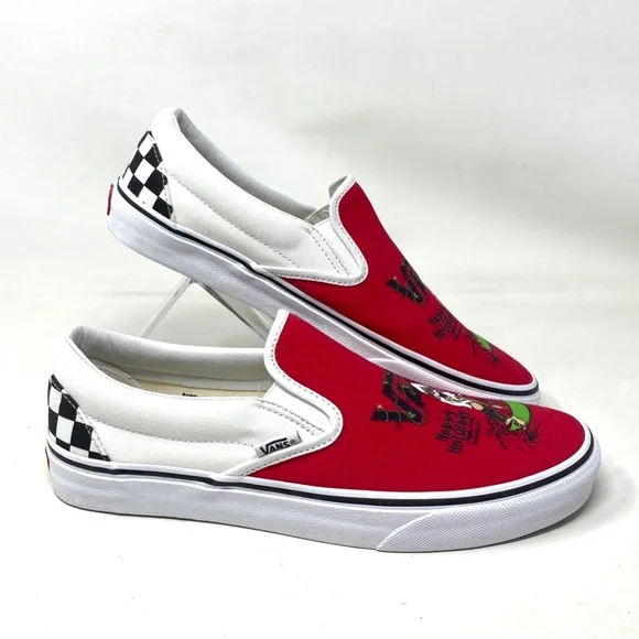VANS Slip On Sneakers White Red Canvas Shoes Men Skate Low Top Custom Alsu01245 - Picture 8 of 11
